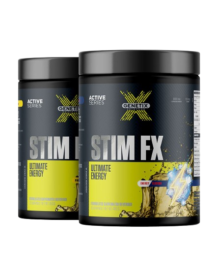 Stim FX Twin Pack by Genetix Nutrition, two tubs of pre-workout powder