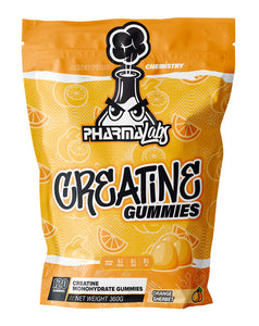 360g Pharma Labs creatine monohydrate gummies in Orange Sherbet flavour, 120 count bag