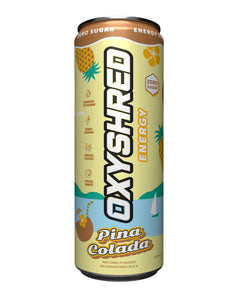 Blueberry lemonade OxyShred Energy can, 355ml, zero sugar, bright blue with fruit illustrations