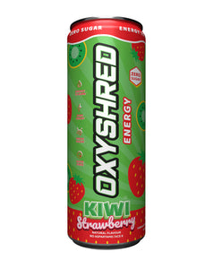 Blueberry lemonade OxyShred Energy can, 355ml, zero sugar, bright blue with fruit illustrations