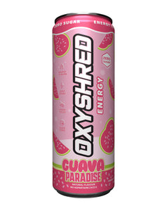 Blueberry lemonade OxyShred Energy can, 355ml, zero sugar, bright blue with fruit illustrations