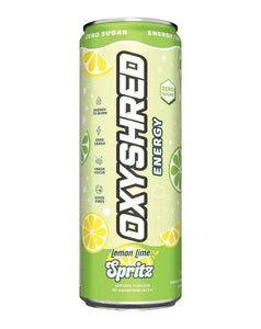 Blueberry lemonade OxyShred Energy can, 355ml, zero sugar, bright blue with fruit illustrations