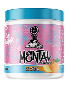 Pharma Labs Mental nootropic powder juicy peach 300g white tub blue lid pink label 50 serves brain supplement