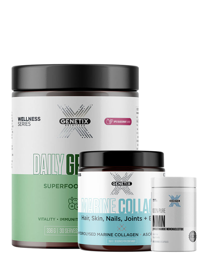 Genetix Nutrition Longevity Stack with Marine Collagen +, NMN Capsules and Daily Greens