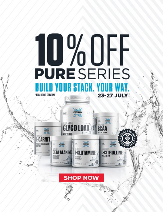 Genetix Nutrition Pure Series supplements on sale for 10% off from 23–27 July, excluding creatine.