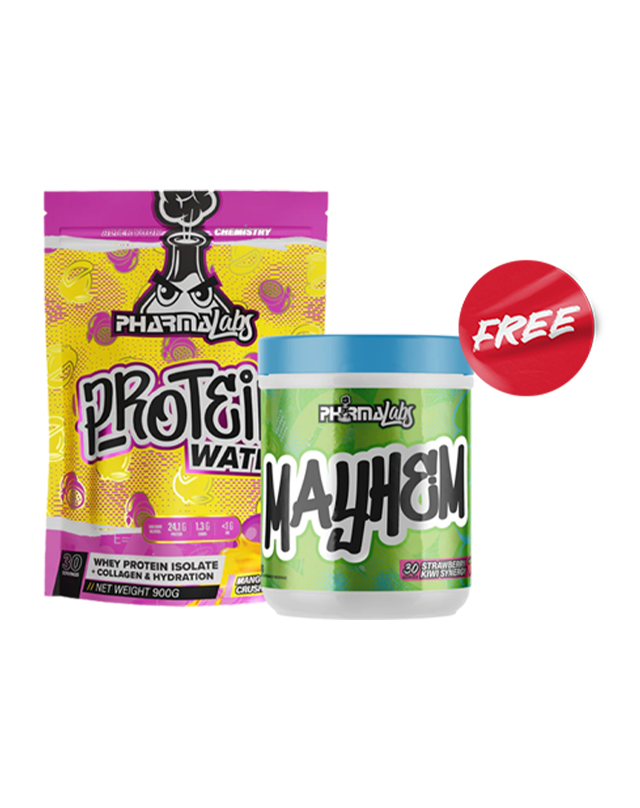 Free Mayhem (Strawberry Kiwi Synergy) when you buy Protein Water by PharmaLabs Feature Image
