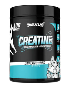 500g unflavoured creatine by Nexus in a black container, pharma grade formula with 100 serves