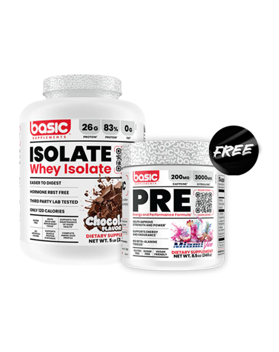 FREE Pre-Workout when you buy Protein Isolate by Basic Supplements Feature Image