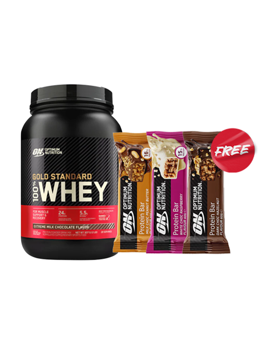 3 FREE Protein Bars when you buy Gold Standard Whey (2lbs) by Optimum Nutrition Feature Image