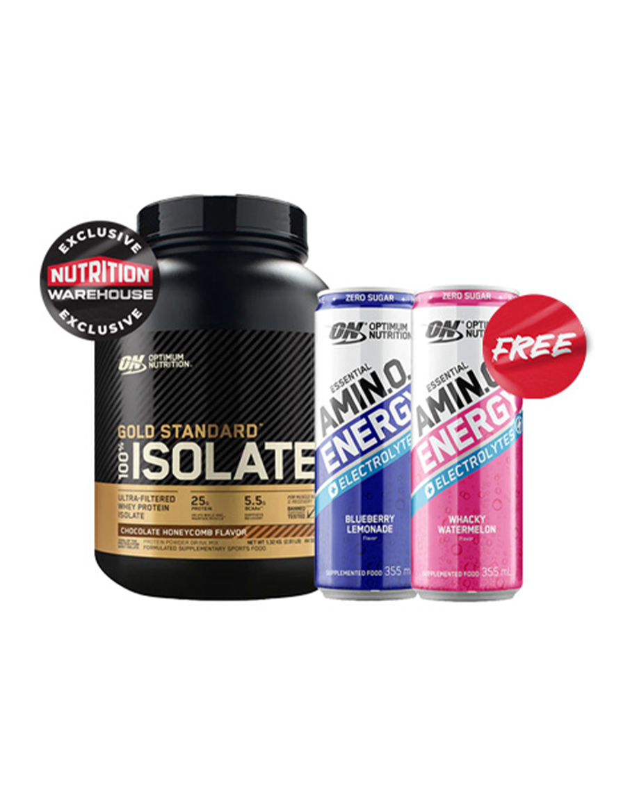 FREE Amin.o. Energy Cans x2 when you buy Gold Standard Isolate by Optimum Nutrition Feature Image