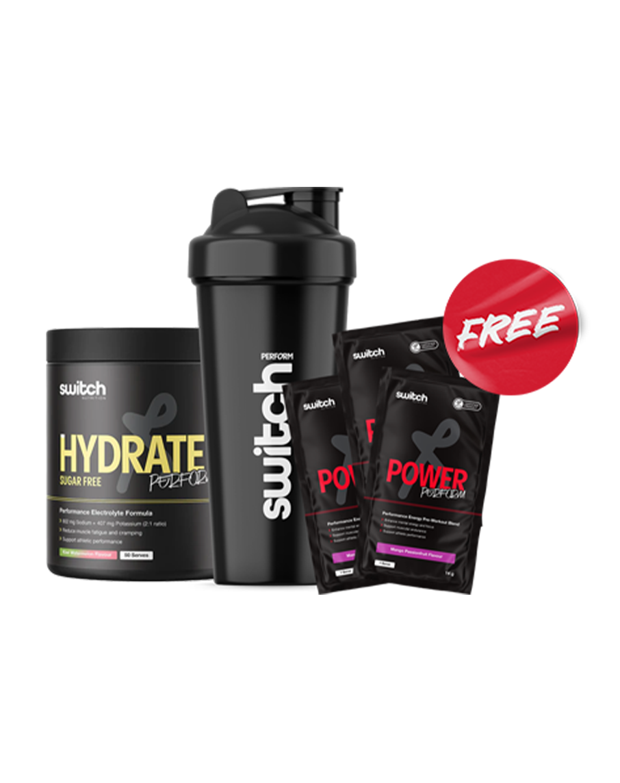 Free Perform Loaded Shaker when you buy Hydrate Perform by Switch Nutrition Feature Image